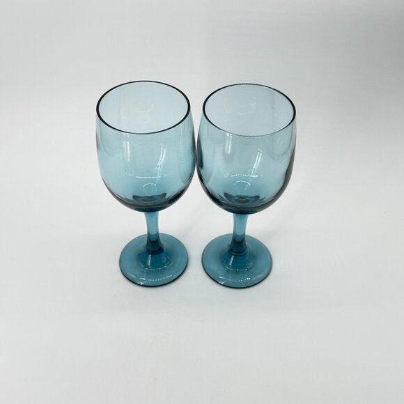 Libbey Aqua Blue Wine Glasses 7" Tall Vintage Elegant Design Set Of 2 - Picture 3 of 7